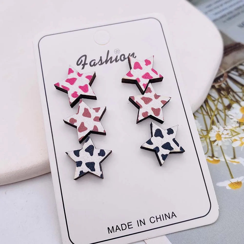 Wholesale Jewelry 1 Pair Retro Star Heart Shape Cattle Wood Ear Studs