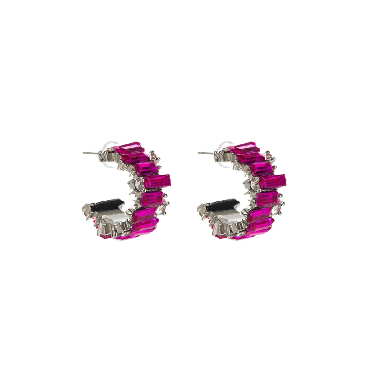 1 Pair Shiny C Shape Inlay Alloy Rhinestones Glass Gold Plated Silver Plated Ear Studs