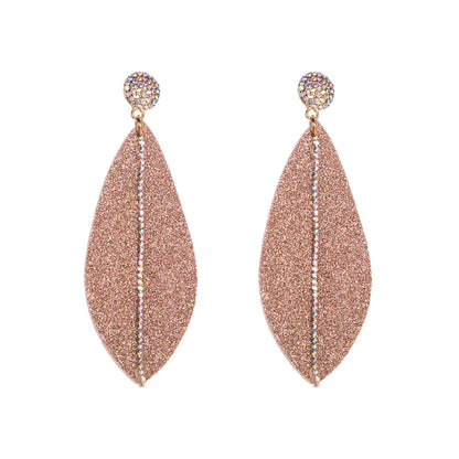 1 Pair Shiny Leaves Sequins Plating Inlay Pu Leather Alloy Rhinestones Gold Plated Drop Earrings