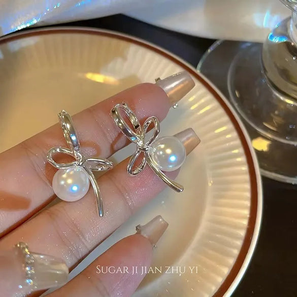 Wholesale Jewelry 1 Pair Simple Style Heart Shape Flower Bow Knot Alloy Rhinestones Earrings