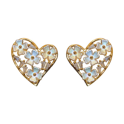 Wholesale Jewelry 1 Pair Simple Style Heart Shape Solid Color Twist Metal Zircon Earrings Ear Studs