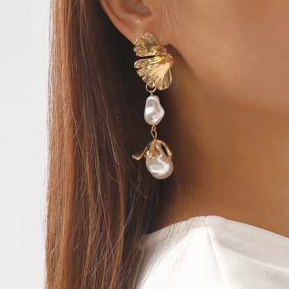 Wholesale Jewelry 1 Pair Simple Style Leaves Imitation Pearl Alloy Drop Earrings