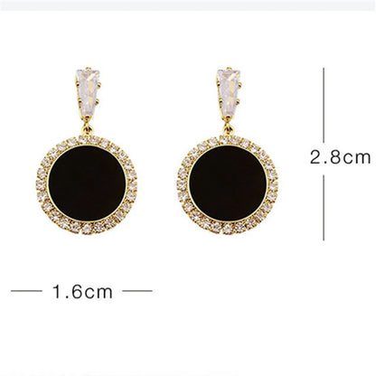 Wholesale Jewelry 1 Pair Simple Style Round Square Imitation Diamond Alloy Artificial Diamond Gold Plated Drop Earrings