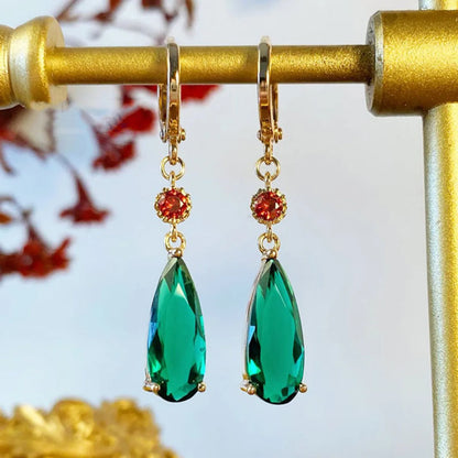 Wholesale Jewelry 1 Pair Simple Style Water Droplets Alloy Gem Glass Drop Earrings