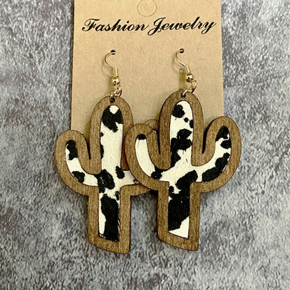 Wholesale Jewelry 1 Pair Streetwear Cactus Leopard Wood Drop Earrings