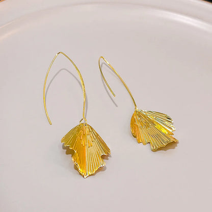 Wholesale Jewelry 1 Pair Vintage Style Ginkgo Leaf Metal Gold Plated Drop Earrings