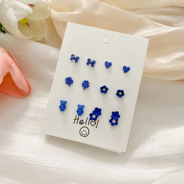1 Set Cute Heart Shape Flower Butterfly Inlay Alloy Artificial Pearls Rhinestones Ear Studs