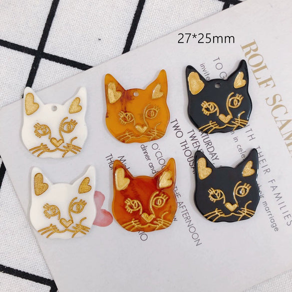 Wholesale Jewelry Accessories Acrylic Resin Kitten Pendant With Carving And Inlay