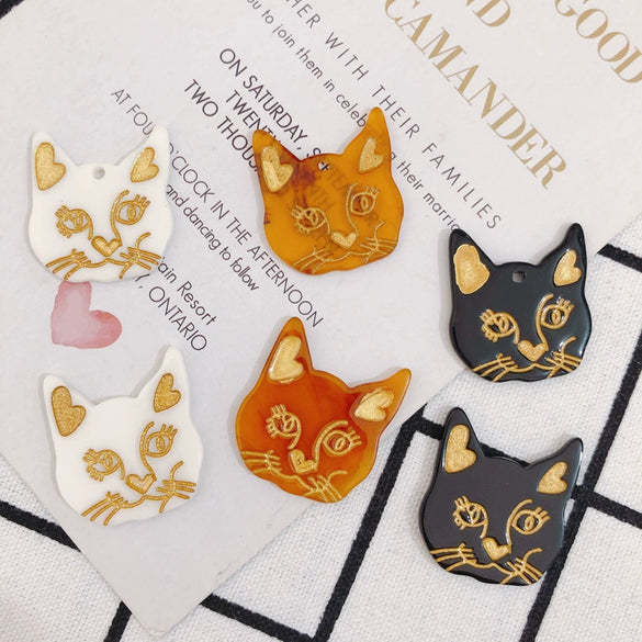 Wholesale Jewelry Accessories Acrylic Resin Kitten Pendant With Carving And Inlay
