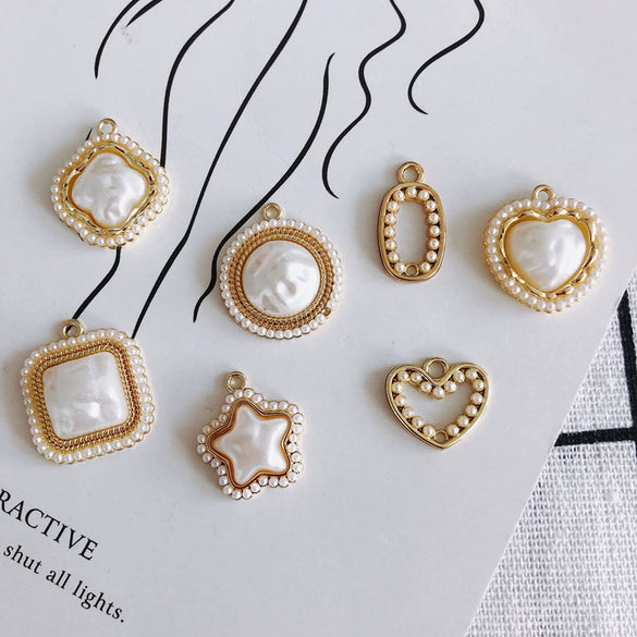 Wholesale Jewelry Accessories Alloy Geometric Shape Inlaid Pearl Electroplating Small Pendant Earrings