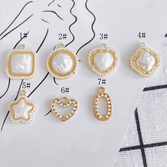 Wholesale Jewelry Accessories Alloy Geometric Shape Inlaid Pearl Electroplating Small Pendant Earrings