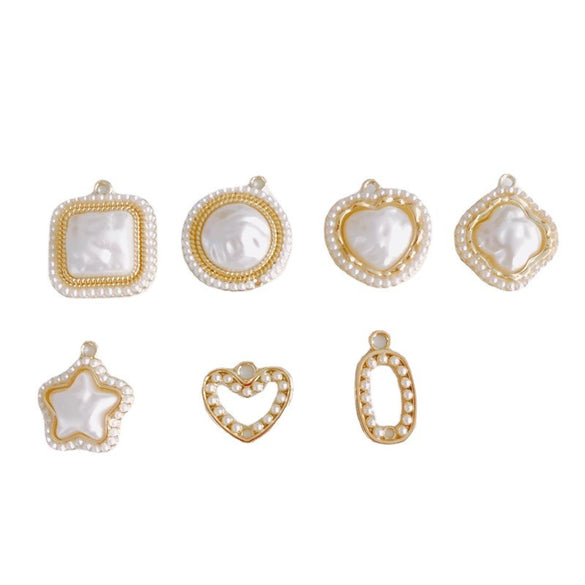 Wholesale Jewelry Accessories Alloy Geometric Shape Inlaid Pearl Electroplating Small Pendant Earrings