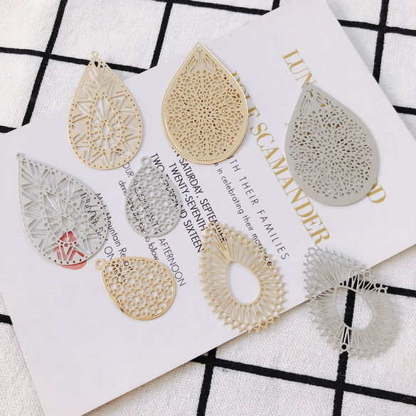 Wholesale Jewelry Accessories Alloy Real Gold Hollow Water Drop Electroplated Jewelry Material For Bracelet Necklace Earrings Pendant