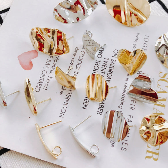 Wholesale Jewelry Accessories Alloy S925 Silver Needle Ring Curved Oval Rectangular Geometric Shape Earrings Electroplated