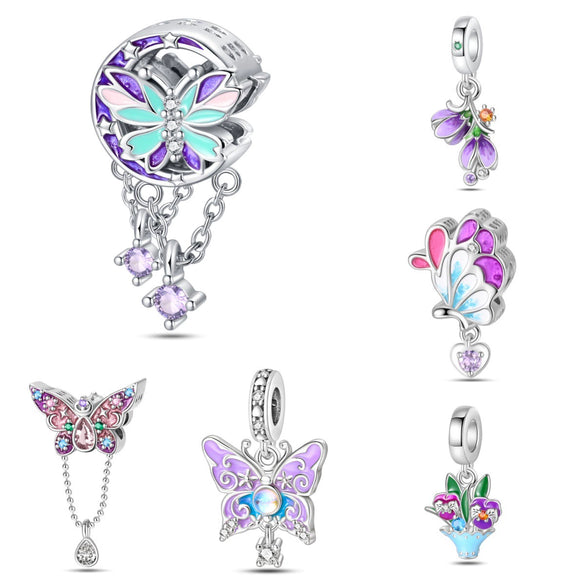 Wholesale Jewelry Accessories Butterfly Beads Bracelet 925 Silver Plated With Dripping Oil Treatment