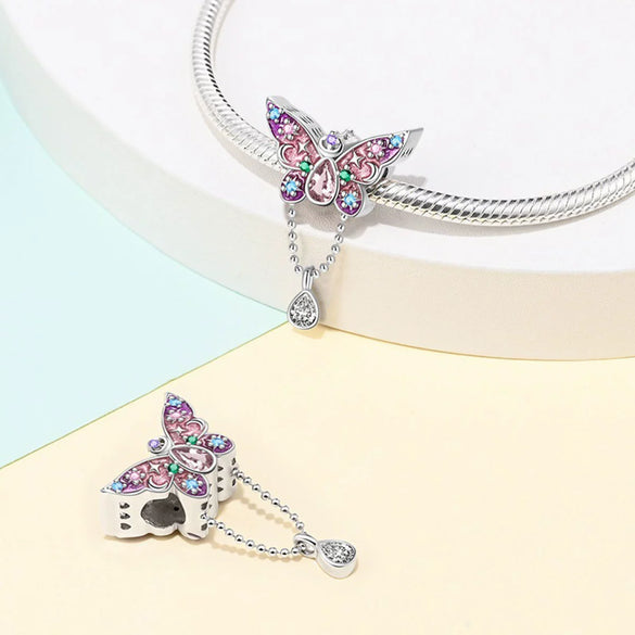 Wholesale Jewelry Accessories Butterfly Beads Bracelet 925 Silver Plated With Dripping Oil Treatment