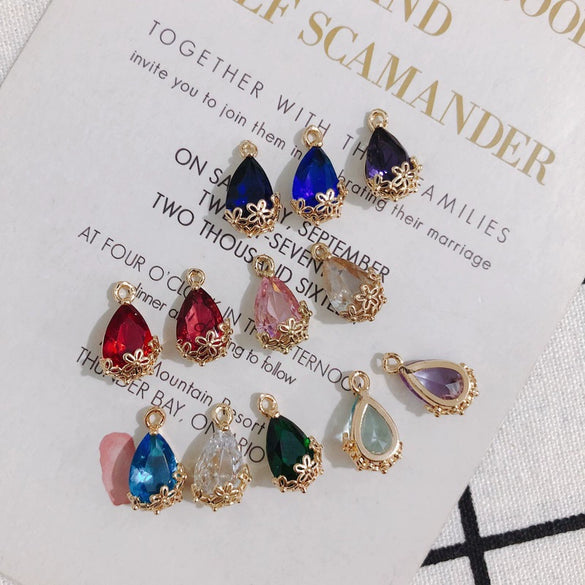 Wholesale Jewelry Accessories Copper Crystal Glass Inlaid Multi Color Zircon Hollow Flower Pendant