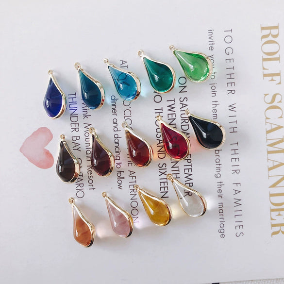 Wholesale Jewelry Accessories Copper Gold Edge Inlaid Rhinestones Transparent Multicolor Water Drop Glass Glaze Pendant Earrings