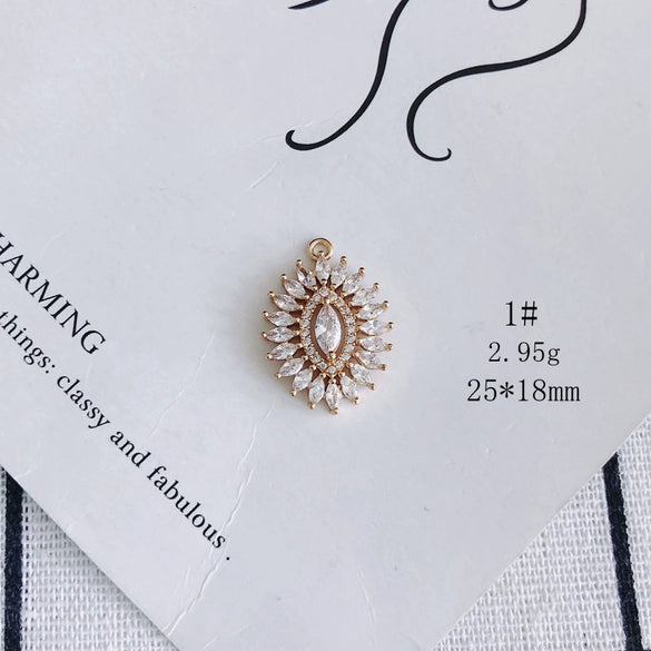 Wholesale Jewelry Accessories Copper Inlaid Zircon Moon Star Leaf Fan Pendant