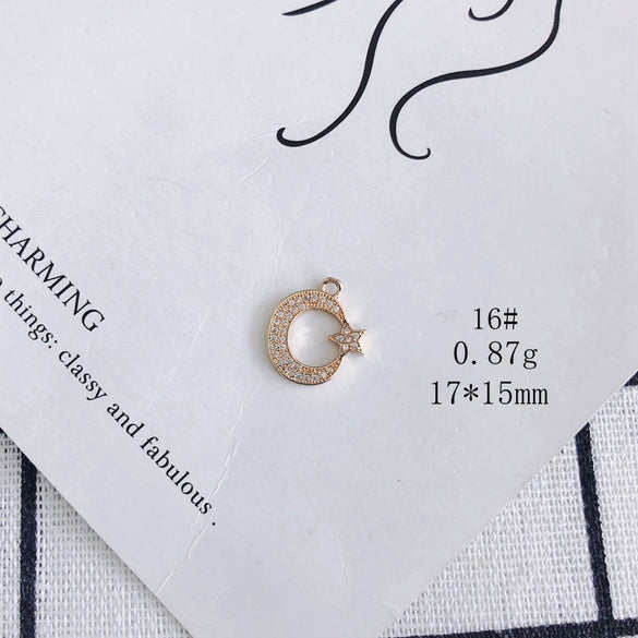 Wholesale Jewelry Accessories Copper Inlaid Zircon Moon Star Leaf Fan Pendant