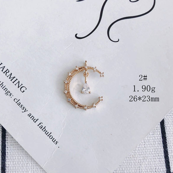 Wholesale Jewelry Accessories Copper Inlaid Zircon Moon Star Leaf Fan Pendant