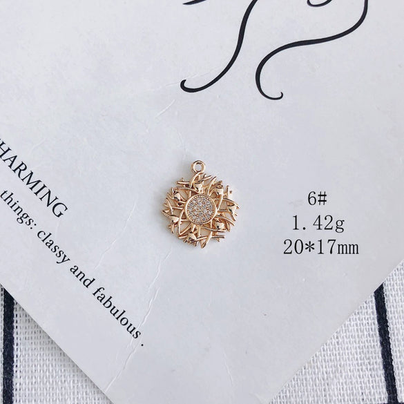 Wholesale Jewelry Accessories Copper Inlaid Zircon Moon Star Leaf Fan Pendant