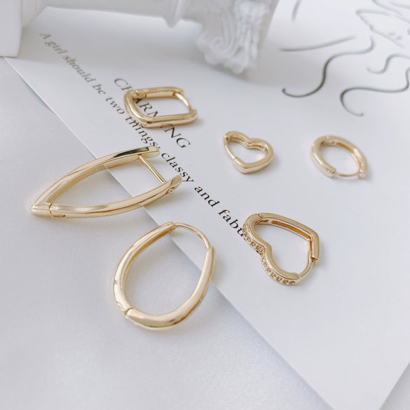 Wholesale Jewelry Accessories Copper Plated 18K Gold Inlaid Zircon Geometric Heart Square Round Earrings