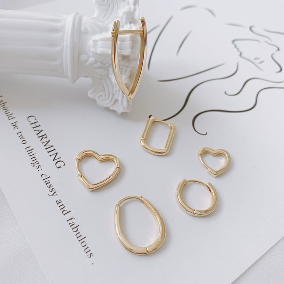 Wholesale Jewelry Accessories Copper Plated 18K Gold Inlaid Zircon Geometric Heart Square Round Earrings