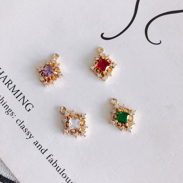 Wholesale Jewelry Accessories Copper Plated Multi Color Zircon Hollow Flower Pendant