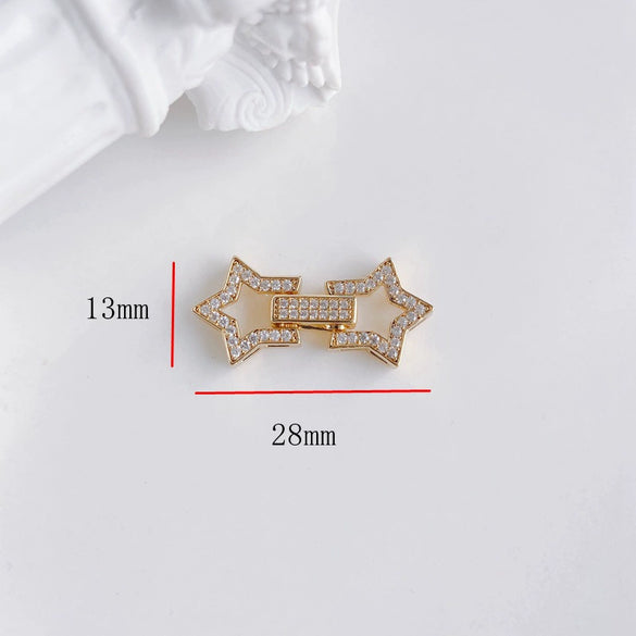 Wholesale Jewelry Accessories Copper Real Gold Inlaid Zirconium Flower Bow Star Double Buckle Electroplated Color Retaining Chain Buckle Pendant