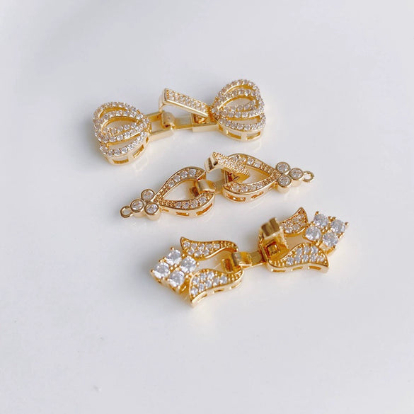Wholesale Jewelry Accessories Copper Real Gold Inlaid Zirconium Flower Bow Star Double Buckle Electroplated Color Retaining Chain Buckle Pendant