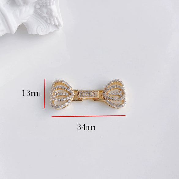Wholesale Jewelry Accessories Copper Real Gold Inlaid Zirconium Flower Bow Star Double Buckle Electroplated Color Retaining Chain Buckle Pendant