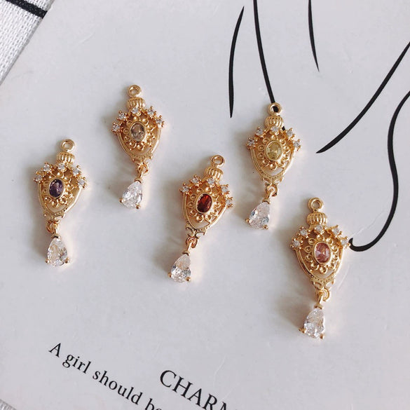 Wholesale Jewelry Accessories Copper Real Gold Plated Micro Inlaid Zircon Crown Hollow Drop Shaped Pendant