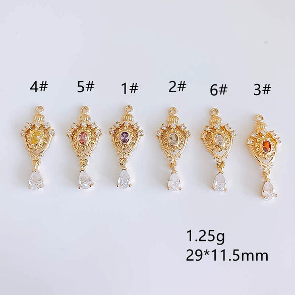 Wholesale Jewelry Accessories Copper Real Gold Plated Micro Inlaid Zircon Crown Hollow Drop Shaped Pendant