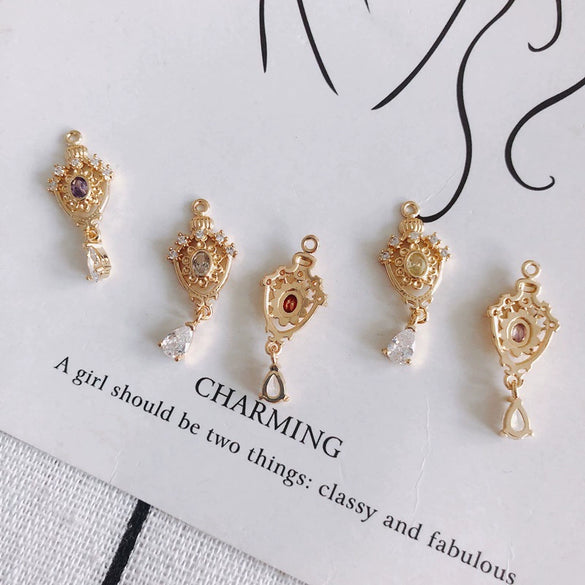 Wholesale Jewelry Accessories Copper Real Gold Plated Micro Inlaid Zircon Crown Hollow Drop Shaped Pendant