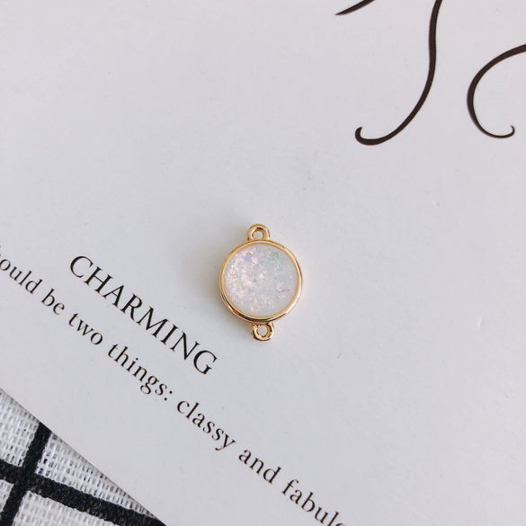 Wholesale Jewelry Accessories Copper Resin Geometric Round Gold Foil Inlay Double Hanging Pendant Necklace Material