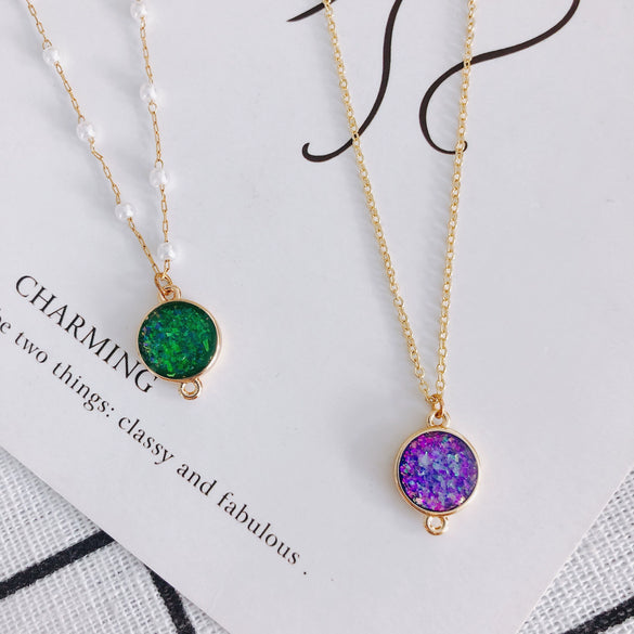 Wholesale Jewelry Accessories Copper Resin Geometric Round Gold Foil Inlay Double Hanging Pendant Necklace Material