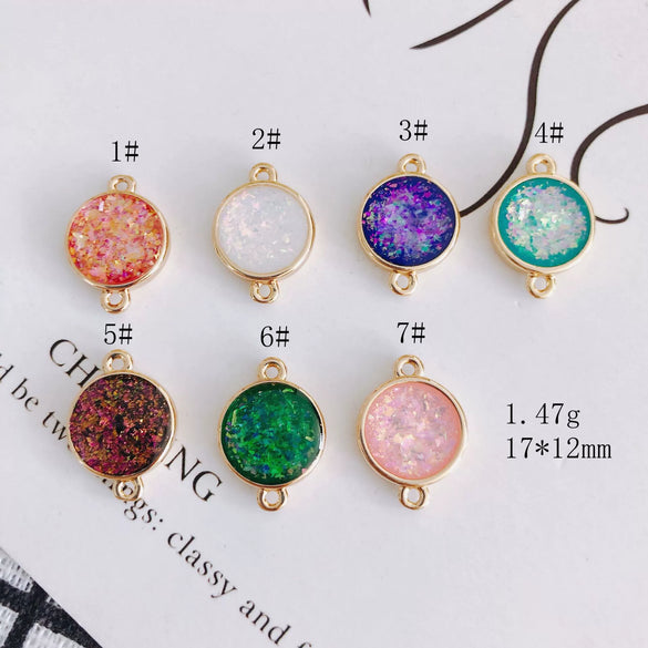 Wholesale Jewelry Accessories Copper Resin Geometric Round Gold Foil Inlay Double Hanging Pendant Necklace Material