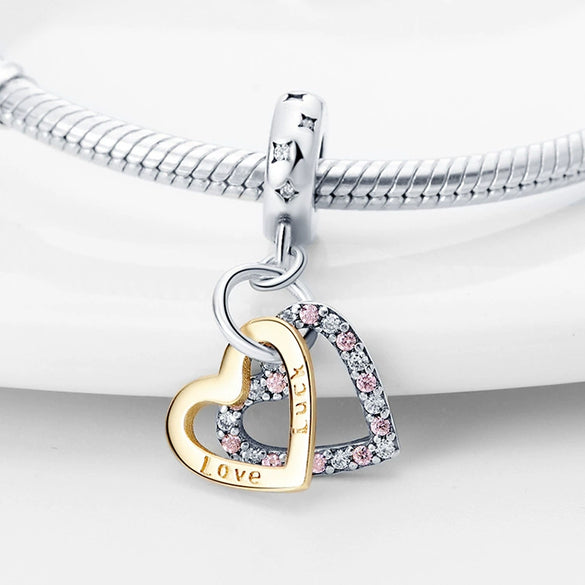Wholesale Jewelry Accessories Copper Silver Plated Double Heart Shaped Dripping Oil Design Two Piece Set