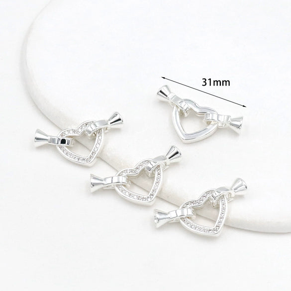 Wholesale Jewelry Accessories Copper Zircon Heart Connecting Buckle Electroplated Necklace