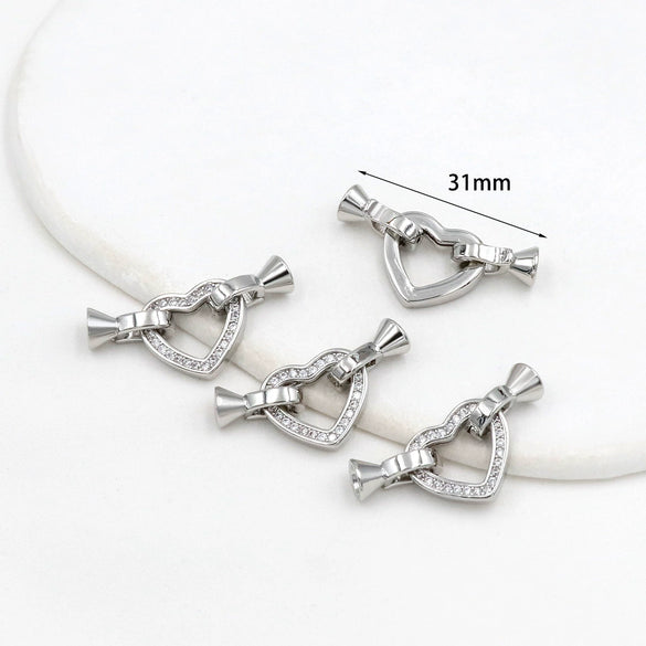 Wholesale Jewelry Accessories Copper Zircon Heart Connecting Buckle Electroplated Necklace