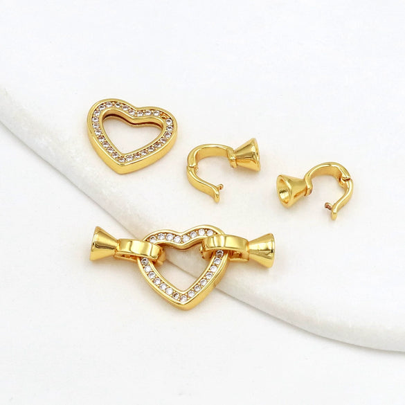 Wholesale Jewelry Accessories Copper Zircon Heart Connecting Buckle Electroplated Necklace