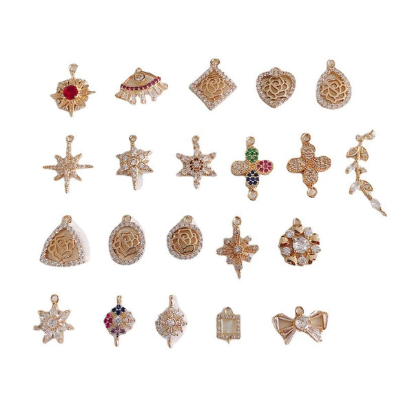 Wholesale Jewelry Accessories Copper Zircon Inlaid Star Bow Four Leaf Clover Hollow Pendant