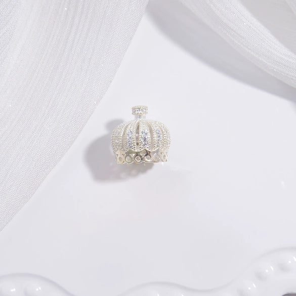 Wholesale Jewelry Accessories Material S925 Silver Inlaid Zirconium Hollow Crown Tassel Cap Pearl Beaded Torus Cap