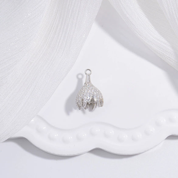 Wholesale Jewelry Accessories Material S925 Silver Inlaid Zirconium Hollow Crown Tassel Cap Pearl Beaded Torus Cap