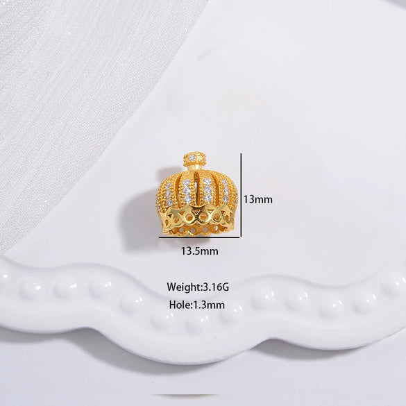 Wholesale Jewelry Accessories Material S925 Silver Inlaid Zirconium Hollow Crown Tassel Cap Pearl Beaded Torus Cap