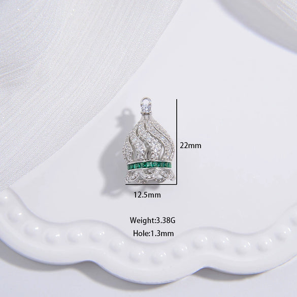 Wholesale Jewelry Accessories Material S925 Silver Inlaid Zirconium Hollow Crown Tassel Cap Pearl Beaded Torus Cap