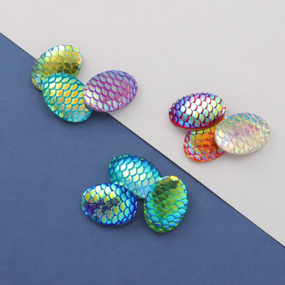 Wholesale Jewelry Accessories Plastic Resin Oval Fish Scales Smooth Plated Ab Colored Diamond Drill