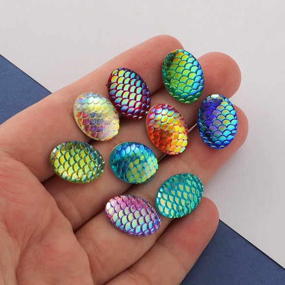 Wholesale Jewelry Accessories Plastic Resin Oval Fish Scales Smooth Plated Ab Colored Diamond Drill