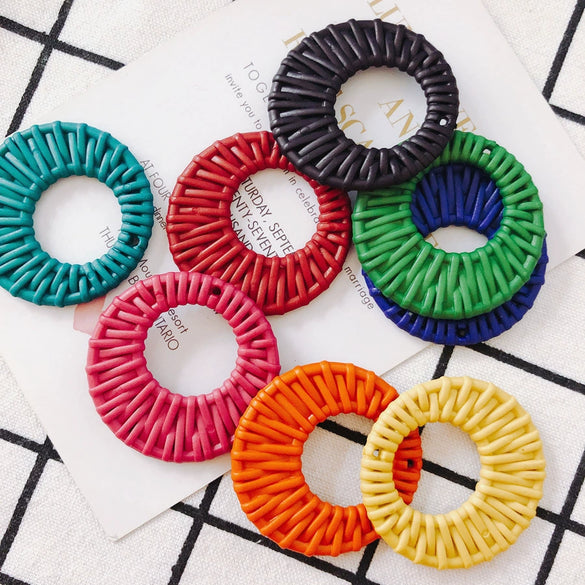 Wholesale Jewelry Accessories Plastic Resin Woven Rattan Hollow Ring Pendant Earrings